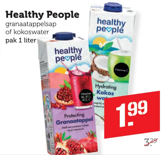 Aanbieding: Healthy People granaatappelsap of kokoswater
