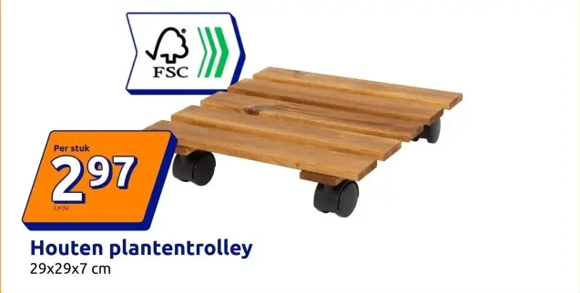 Aanbieding: Houten plantentrolley