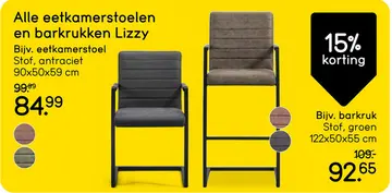 Aanbieding: Eetkamerstoel Lizzy - met armleuningen - antraciet