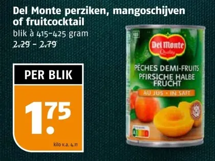 Aanbieding: Perziken, mangoschijven of fruitcocktail