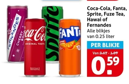 Aanbieding: Coca-Cola, Fanta, Sprite, Fuze Tea, Hawai of Fernandes