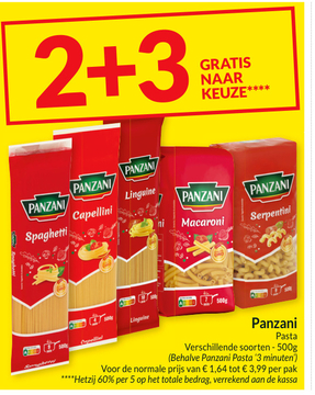 Aanbieding: Panzani Pasta 2+3 GRATIS NAAR KEUZE