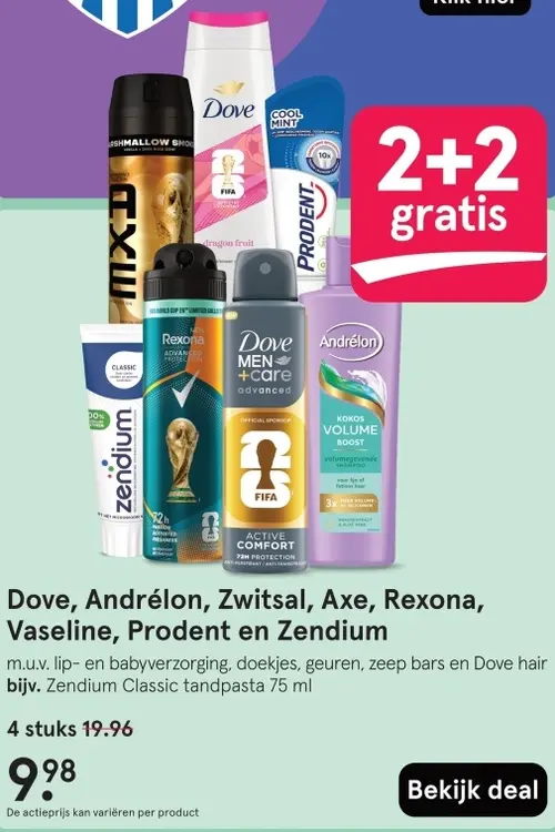 Aanbieding: Dove, Andrélon, Zwitsal, Axe, Rexona, Vaseline, Prodent en Zendium