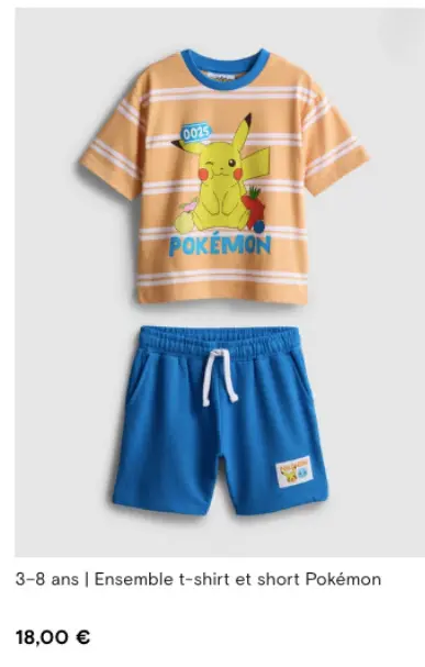 Offre: Ensemble t-shirt et short Pokémon