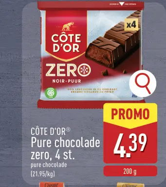 Promotie: Côte d'Or® Pure chocolade zero, 4 st.