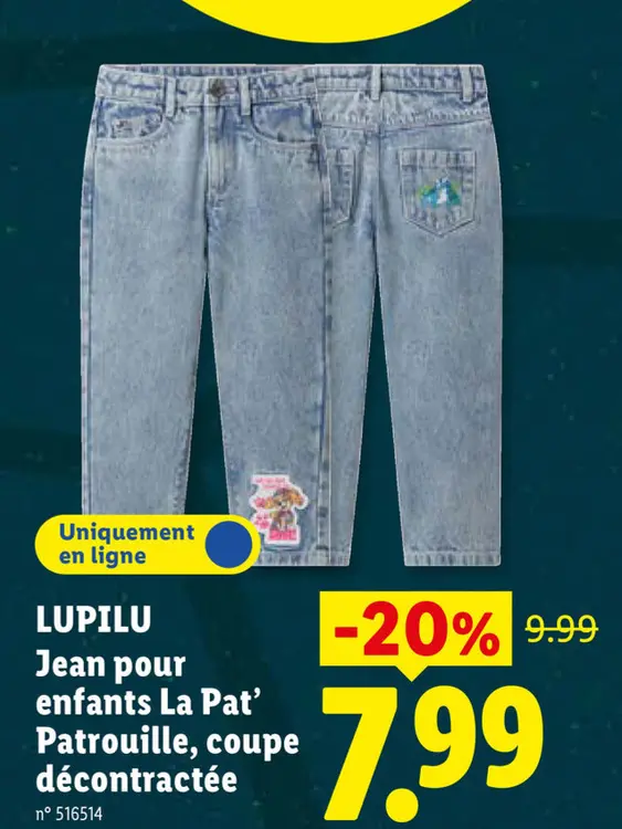 Offre: Jean pour enfants La Pat' Patrouille, coupe décontractée
