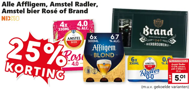 Aanbieding: Affligem, Amstel Radler, Amstel bier Rosé of Brand