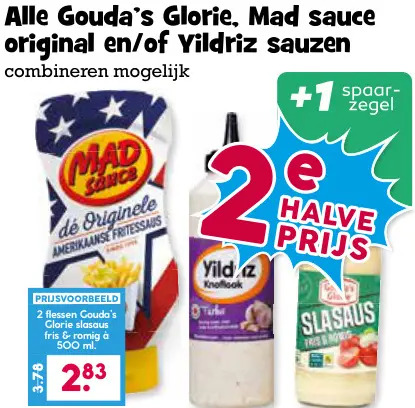Aanbieding: Gouda's Glorie, Mad sauce original en/of Yildriz sauzen