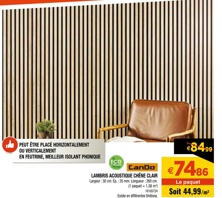 Promotie: Lambris acoustique chêne clair