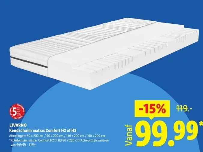 Aanbieding: Koudschuim matras Comfort H2 of H3