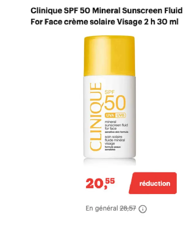 Offre: SPF 50 Mineral Sunscreen Fluid For Face crème