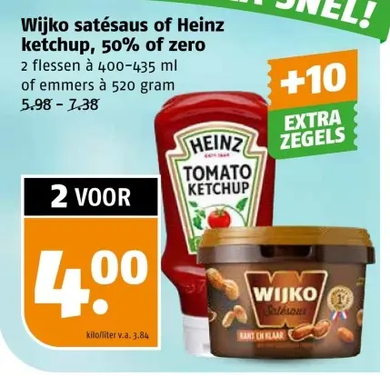 Aanbieding: Wijko satésaus of Heinz ketchup, 50% of zero