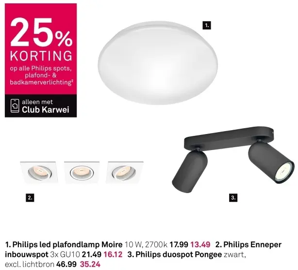 Aanbieding: Led plafondlamp Moire, Enneper inbouwspot of duospot Pongee