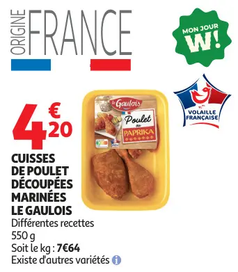 Offre: Cuisses de poulet découpées marinées Le Gaulois