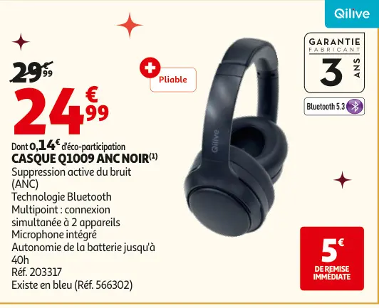 Promotie: Casque q1009 anc noir