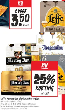 Aanbieding: Leffe, Hoegaarden of pils van Hertog Jan