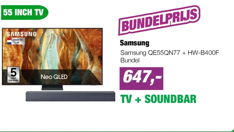 Aanbieding: Samsung QE55QN77 + HW-B400F Bundel