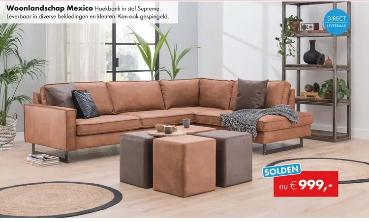 Promotie: Mexico hoekbank cognac