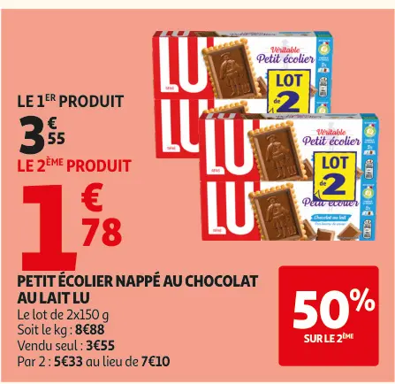 Offre: Petit écolier nappé au chocolat au lait