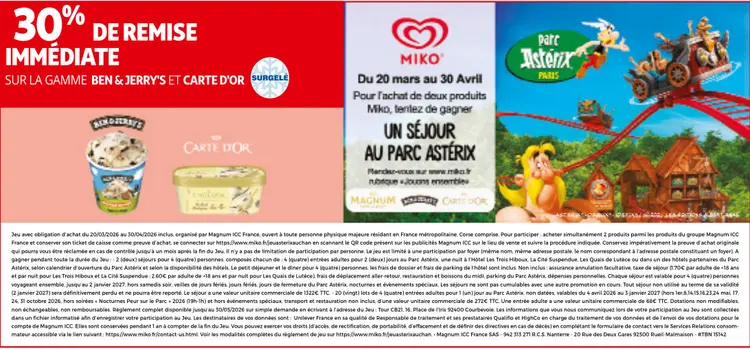 Promotie: 30% de remise immédiate sur la gamme Ben & Jerry