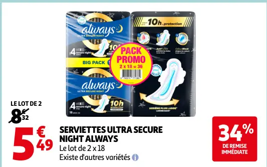 Promotie: Serviettes ultra secure night