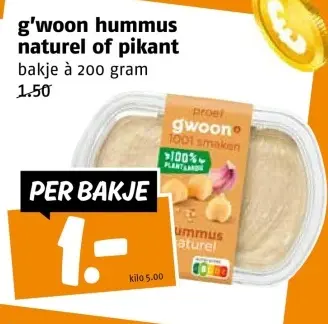 Aanbieding: hummus naturel of pikant
