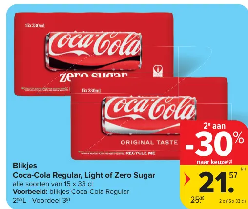 Promotie: Blikjes Coca-Cola Regular, Light of Zero Sugar