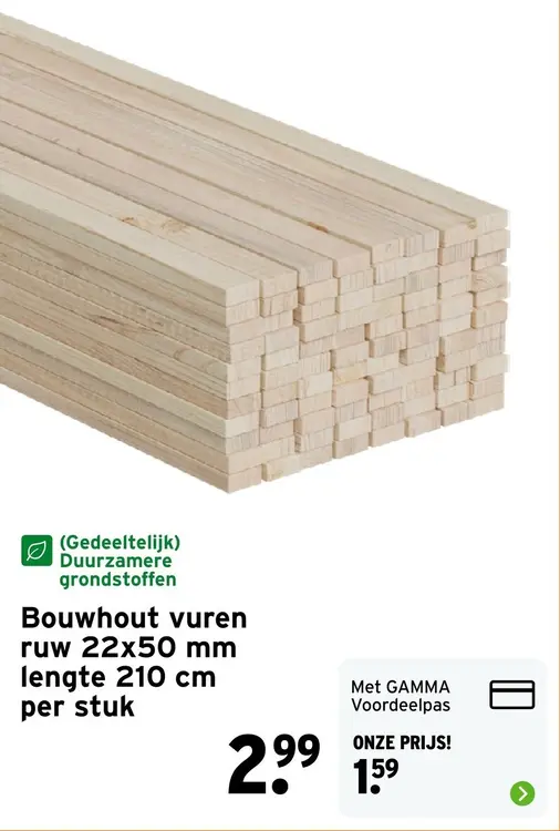 Aanbieding: Bouwhout vuren ruw 22x50 mm lengte 210 cm