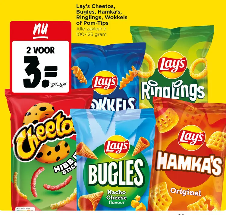 Aanbieding: Cheetos, Bugles, Hamka's, Ringlings, Wokkels of Pom-Tips