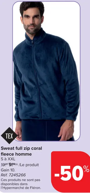 Offre: Sweat full zip coral fleece homme