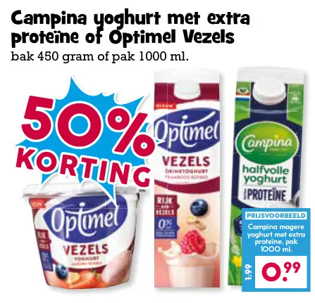 Aanbieding: yoghurt met extra proteïne of Optimel Vezels