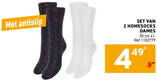 Promotie: Set van 2 homesocks dames met antislip