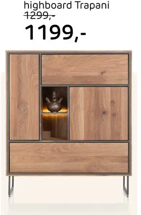 Promotie: Trapani, highboard 120 cm - 2-deuren + 2-laden + 2-niche (+ LED)