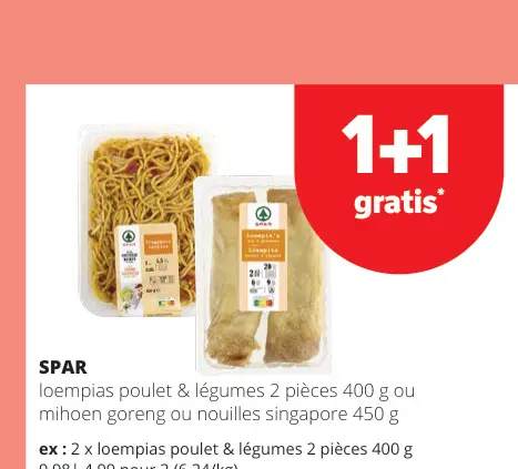 Offre: Loempias poulet & légumes ou mihoen goreng ou nouilles singapore