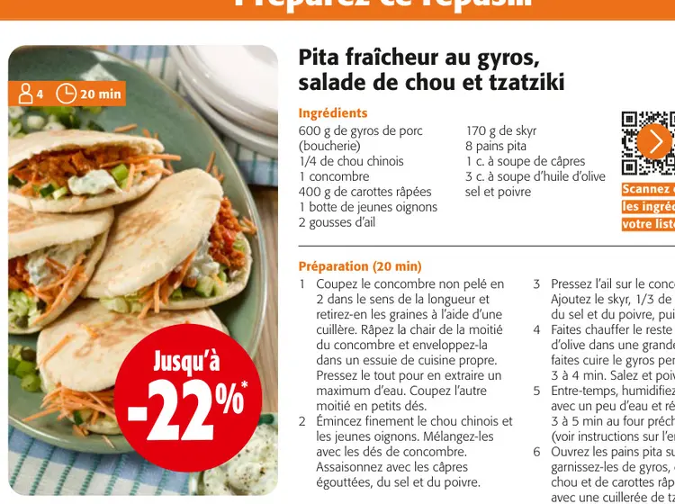 Offre: Pita fraîcheur au gyros, salade de chou et tz