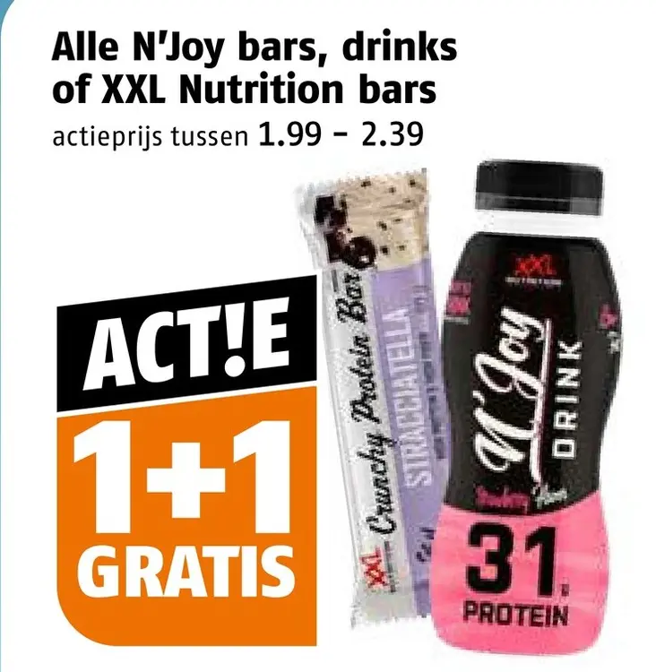 Aanbieding: N'Joy bars, drinks of XXL Nutrition bars