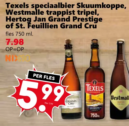 Aanbieding: speciaalbier Skuumkoppe, Westmalle trappist tripel, Hertog Jan Grand Prestige of St. Feuillien Grand Cru