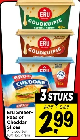 Aanbieding: Eru Smeerkaas of Cheddar Slices