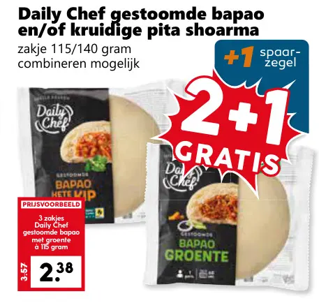 Aanbieding: gestoomde bapao en/of kruidige pita shoarma