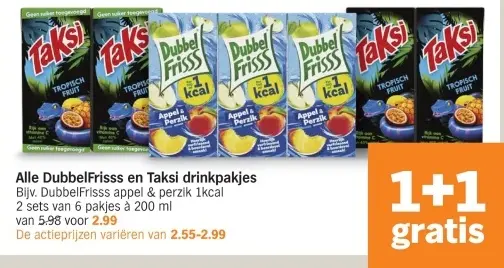 Aanbieding: DubbelFrisss en Taksi drinkpakjes