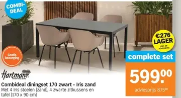 Aanbieding: Combideal diningset 170 zwart - Iris zand