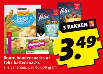 Aanbieding: Bonzo hondensnacks of Felix kattensnacks