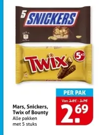Aanbieding: Mars, Snickers, Twix of Bounty