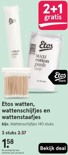 Aanbieding: Watten, wattenschijfjes en wattenstaafje