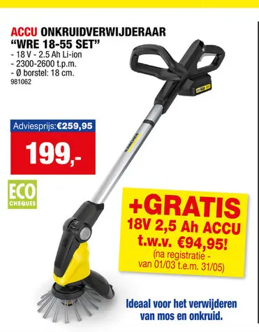 Promotie: Karcher WRE 18-55 accu onkruidverwijderaar 18V Li-Ion + lader