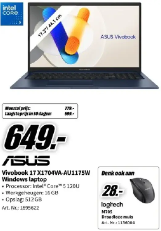 Aanbieding: Vivobook 17 X1704VA-AU1175W Windows laptop