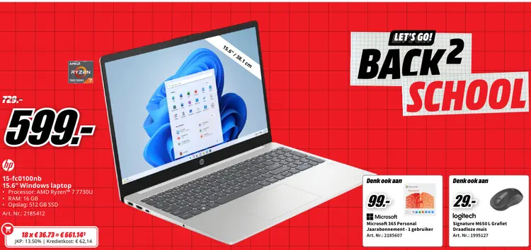 Promotie: HP 15-fc0100nb 15.6" Windows laptop