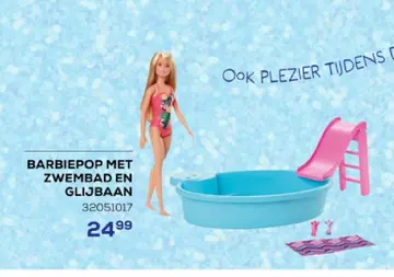 Aanbieding: Barbiepop met zwembad en glijbaan