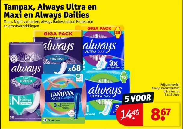 Aanbieding: Tampax, Always Ultra en Maxi en Always Dailies