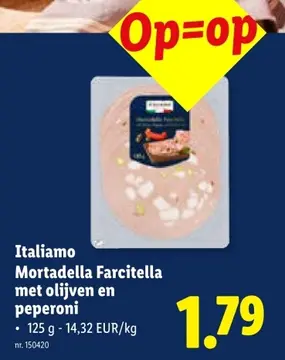 Aanbieding: Italiamo Mortadella Farcitella met olijven en peperoni